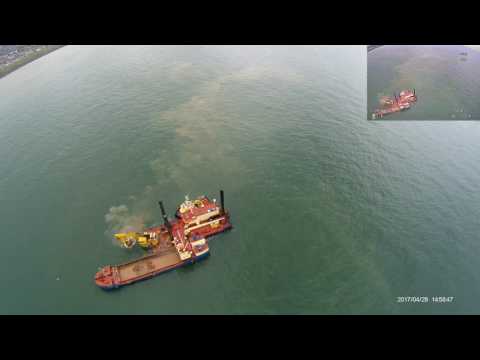 FPV Drone visits ships dredging a pipeline