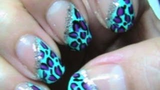 Teal And Purple Cheetah Nail Design