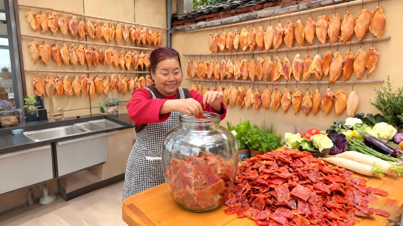 【唐小米】好久没做猪肉脯了，唐奶奶分享最简单的做法，一口一片Q弹有嚼劲