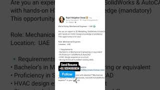 Uae Job For Mechanical Engineers Autocad, Solidworks & Hvac Design Professionals From Maharashtra