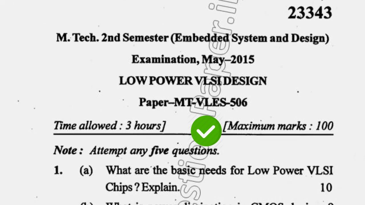 2015 Mdu MTech ESD 2nd Sem Low Power VLSI Design Question Paper - YouTube