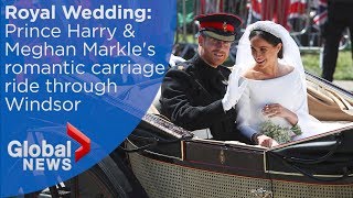 Royal Wedding FULL carriage ride of Prince Harry and Meghan Markle through Windsor