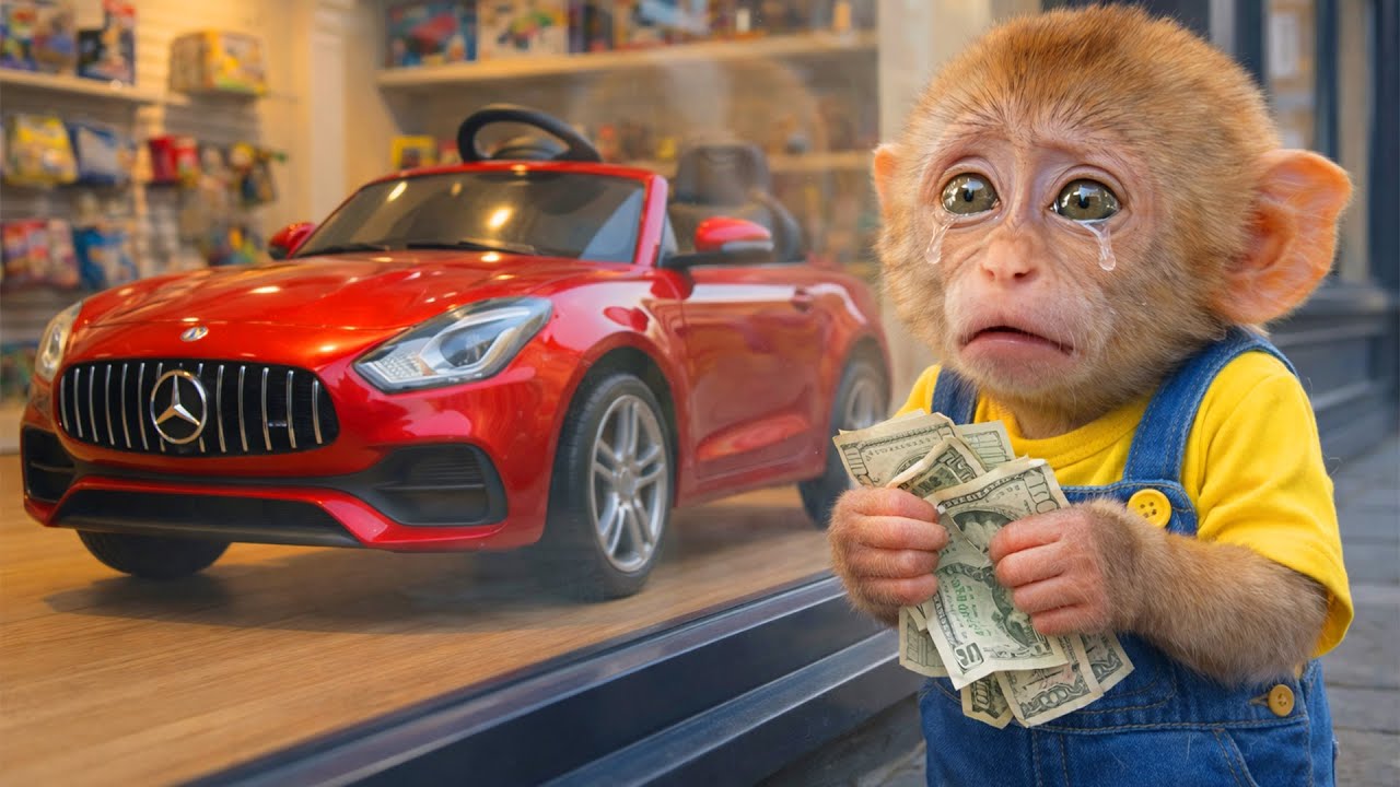Poor Monkey Baby cries sadly because he doesn’t have enough money to buy a car! | Mono Magic TV