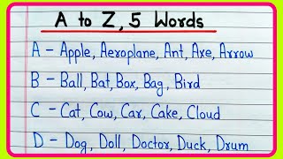 A to Z alphabet 5 words | Five words A to Z | A to Z five five words | 5 words A to Z with spelling