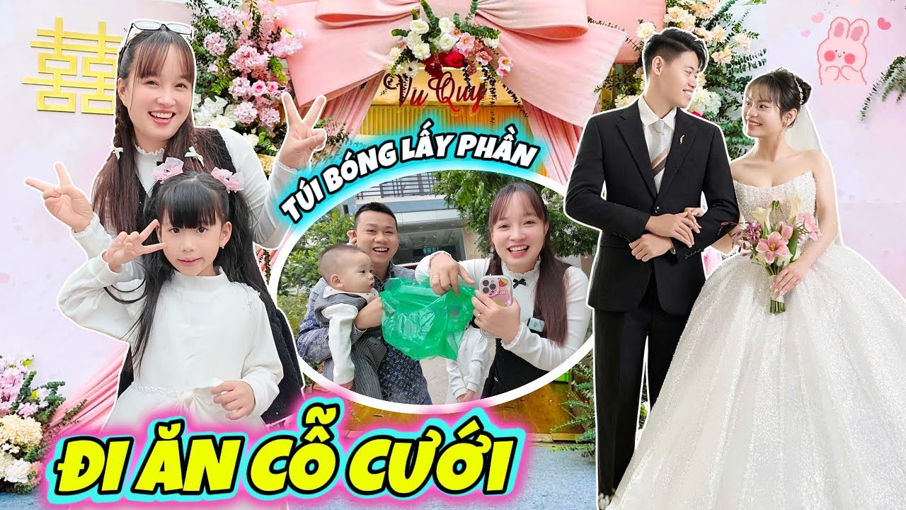 Một Ngày Đưa MiMi, Mẹ Huế, MiLo Đi Ăn Cỗ Cưới - Bố Hoàng Chơi Lớn Mang Túi Bóng Đi Lấy Phần