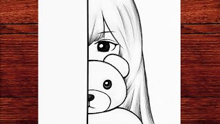 How To Draw Anime Girl With Teddy Bear - Easy Anime Tutorial Step By Step