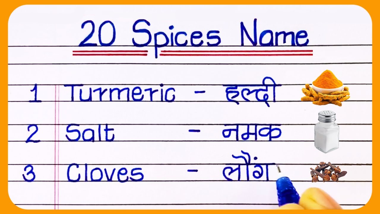 20 spices name in english and hindi Spices name मसालों के नाम
