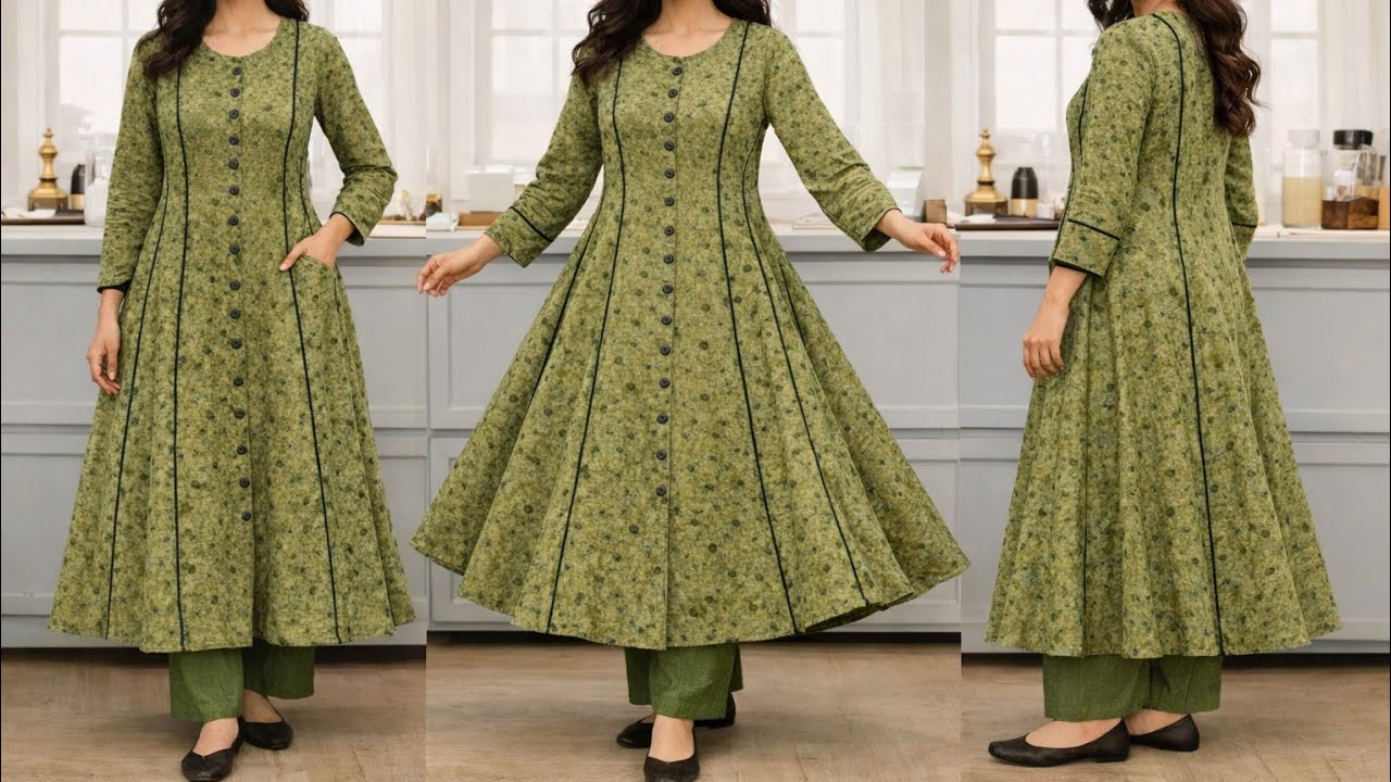 Крой и пошив 10-панельной курти / Курти с передним разрезом / Крой панельной курти