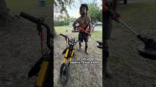 20 volt weed eater vs 72 volt e bike ! #weedeater #landscape #landscaping #ebike #surron #automobile