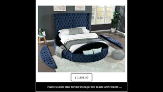 Hazel Queen Size Tufted Storage Bed made with Wood in Blue