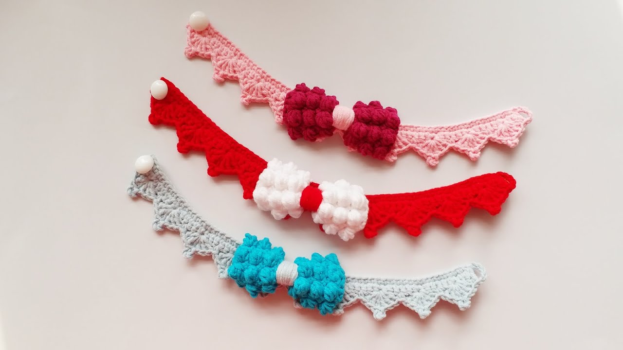 钩针编织，有猫咪的看过来，超可爱的蝴蝶结，宠物项圈