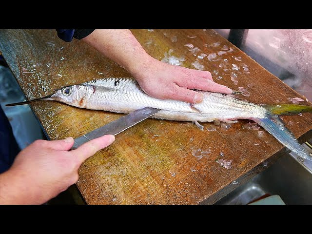 Japanese Street Food - MACKEREL PIKE Knife Skills Okinawa Seafood Japan | Travel Thirsty