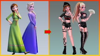 Frozen: Elsa Anna Frozen Glow Up Into Bad Girl - Disney Princesses Transformation Art