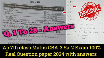 7th class Mathematics Sa2 real question paper 2024|Ap 7th CBA-3 Sa2 maths paper and answers 2024