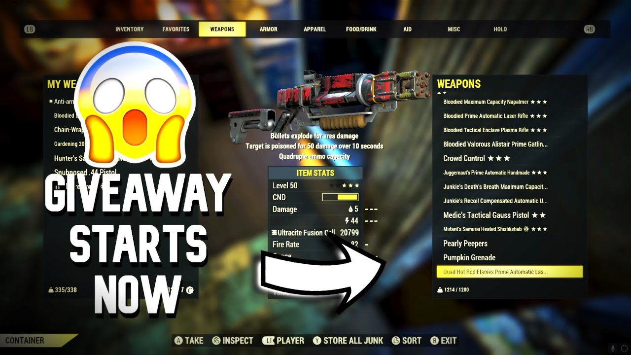 Massive Giveaway Legacy and junk Starts Now in fallout 76 Live Stream