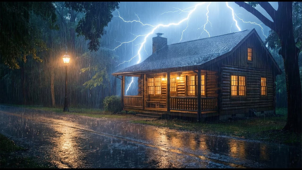 Cozy Cabin Thunderstorm | Heavy Rain & Lightning for Deep Sleep - YouTube