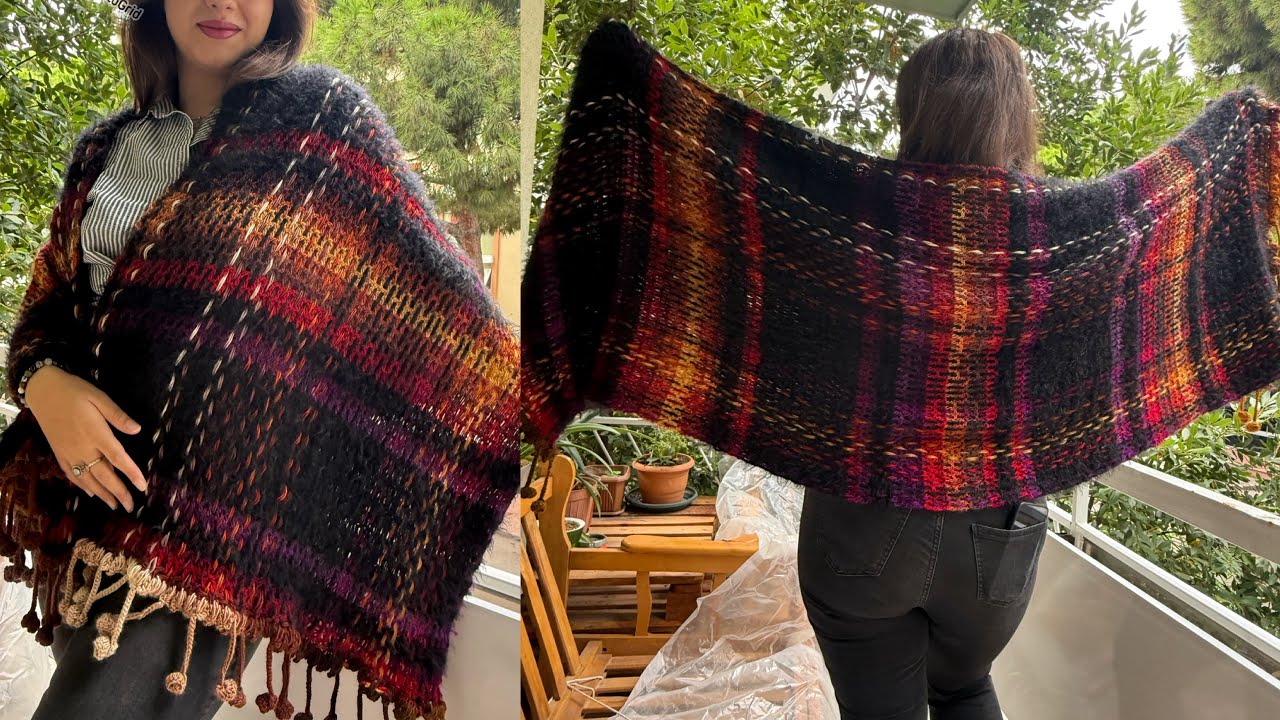 Техника плетения шали и шарфа в стиле бохо крючком 