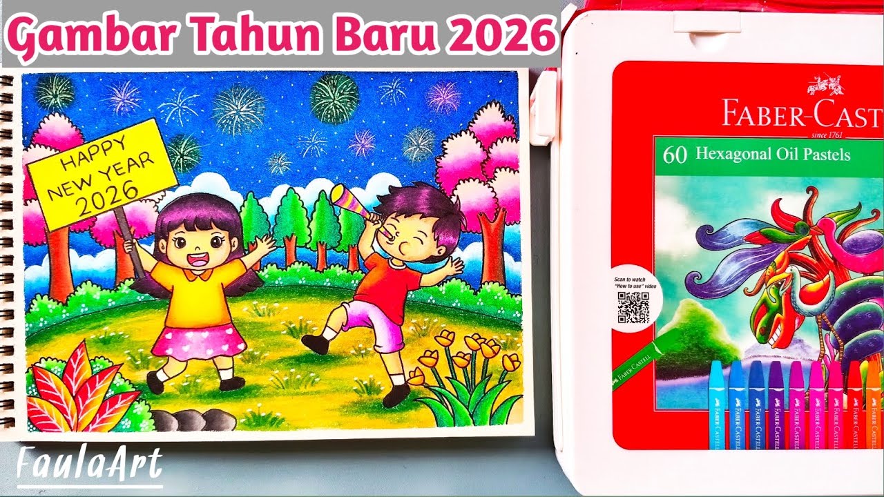 Mewarnai Gambar Tema Tahun Baru 2026 Menggunakan Oil Pastel Faber Castell