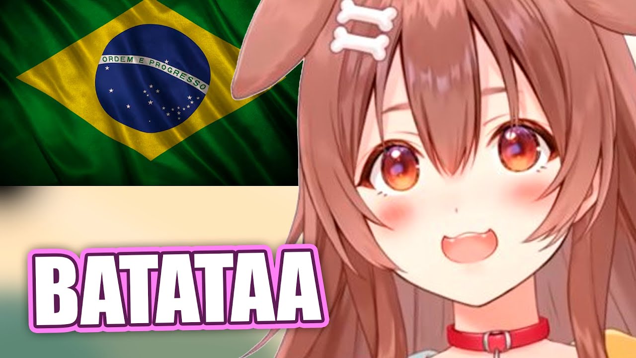 Korone falando em português "Batata" sem entender nada