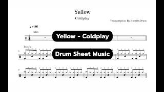 Yellow - Coldplay / Drum Sheet Music #drums #drumsheet #yellow