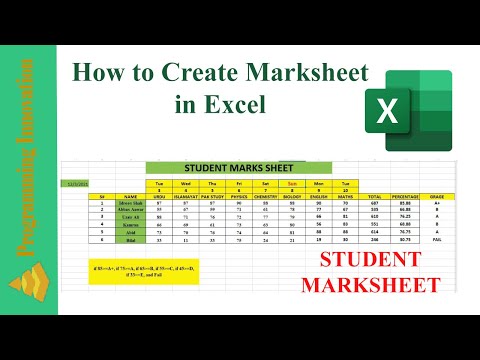 How to Create Marksheet in Excel | Percentage | Grade | Week's Day
