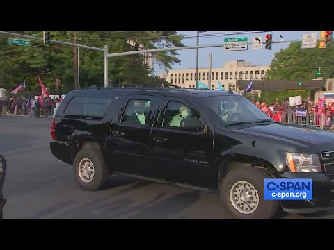 President Trump drives by supporters outside Walter Reed Medical Center.