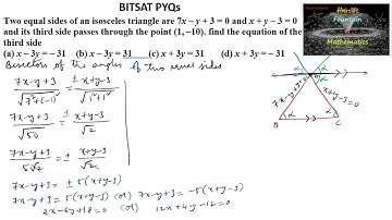 Two equal sides of an isosceles| triangle are 7x-y+3=0 and x+y-3=0 and its third side PYQ|BIT|CET