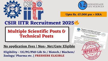 CSIR IITR Recruitment 2025 | Scientific & Technical Posts | Freshers Eligible | ₹67,000+HRA