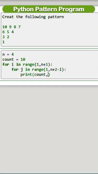 Python Piramid Pattern | for loop in python | down number piramid ...