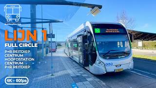 4K Bus Cab Ride: Line 1 (FULL CIRCLE) — P+R Reitdiep to Hoofdstation | Qbuzz | Netherlands 2026