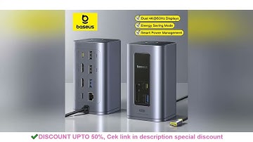 Baseus 12-in-1 USB C HUB to HDMI 4K@60Hz Dual Display USB 3.2 Adapter with RJ45 SD TF PD 100W Dockin