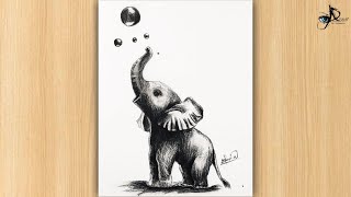 :How to draw Cute Baby Elephant Drawing | Easy Charcoal Sketch for Beginners screenshot 5