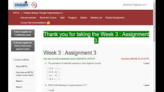 NPTEL 2024 PROBLEM SOLVING THROUGH PROGRAMMING IN C WEEK 3