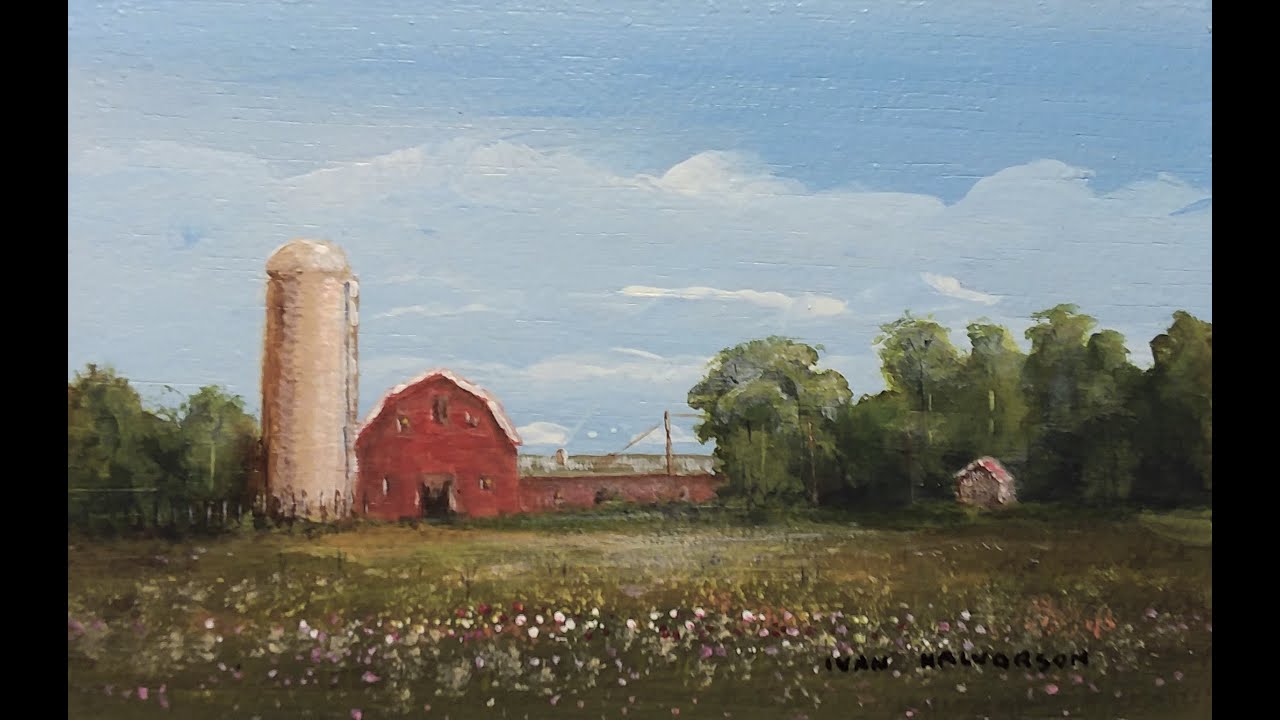 Acrylic Landscape Painting - ILLINOIS farm with silo