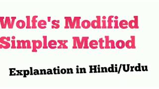 Wolfe's Modified Simplex Method Example Hindi/Urdu explanation Quadratic Programing