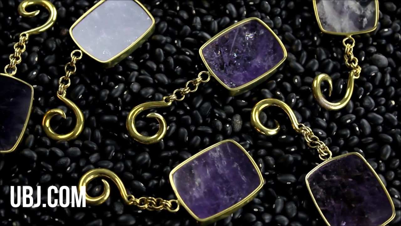 Amethyst Stone Square Brass Hangers | UrbanBodyJewelry.com body piercing valparaiso