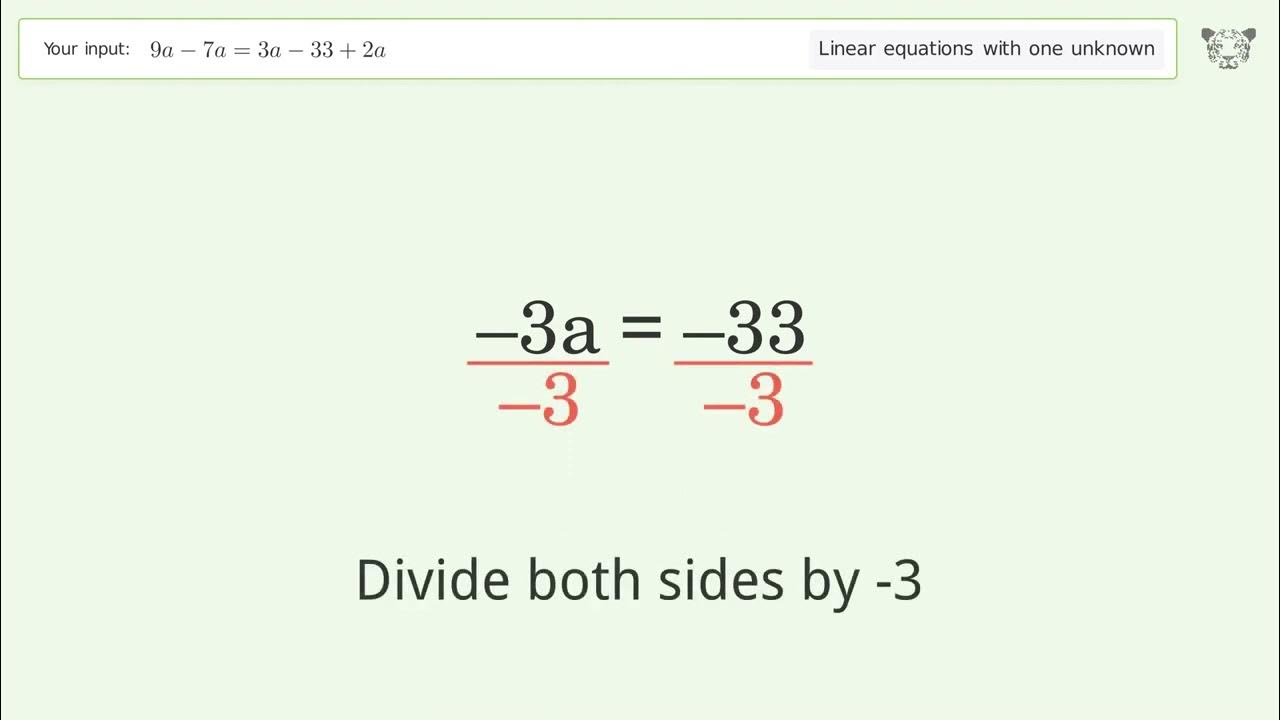 Linear equation with one unknown: Solve 9a-7a=3a-33+2a step-by-step ...
