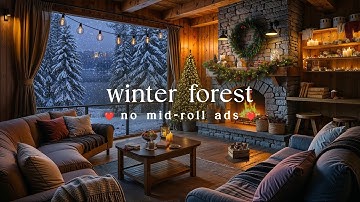 🎄 Winter Forest Café Jazz (NO MID-ROLL ADS) – Cozy Coffee Shop Ambience with Snowy Views