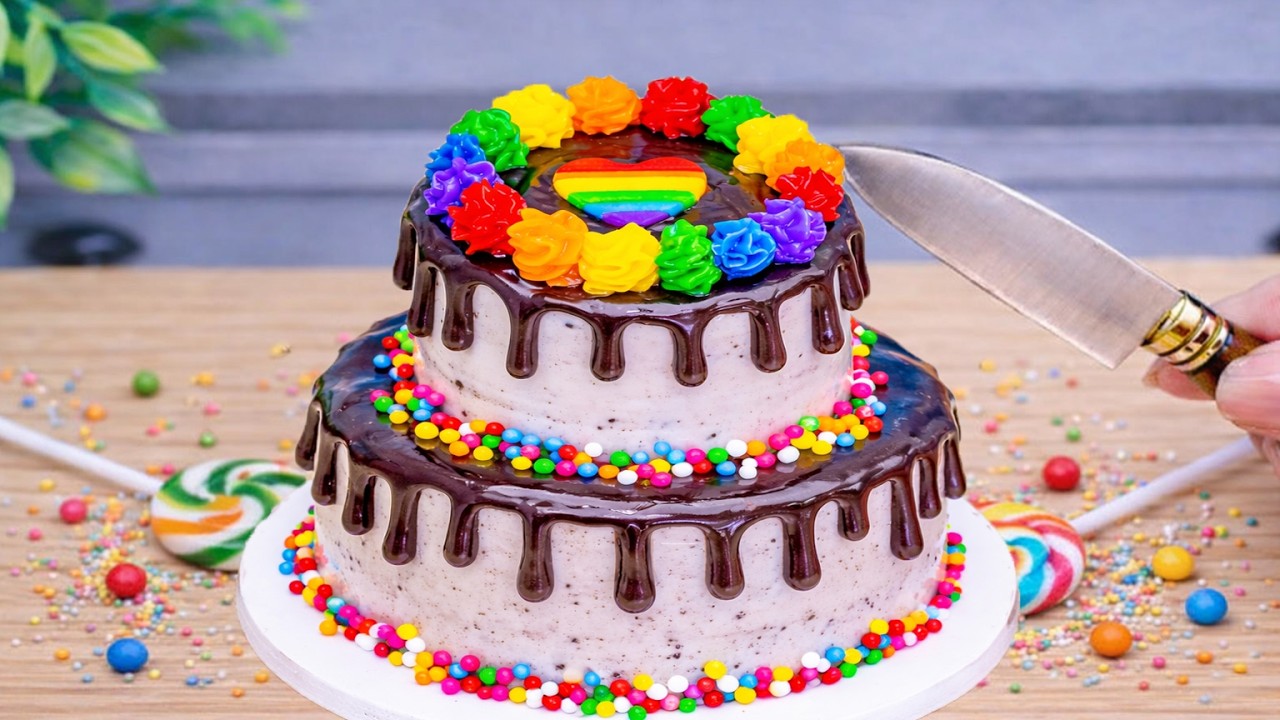 Rainbow Cake 🌈 Amazing Chocolate Drip Candy Cake Decorating ASMR | Mini ...