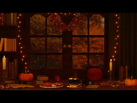RAINY AUTUMN WINDOW AMBIENCE: Piano Music, Rain Sounds, Distant Thunder