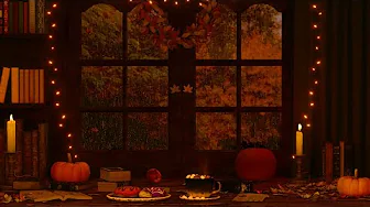 RAINY AUTUMN WINDOW AMBIENCE: Piano Music, Rain Sounds, Distant Thunder