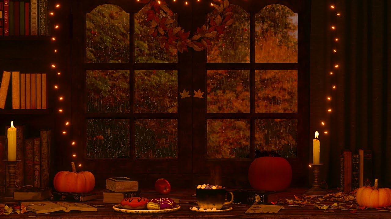 RAINY AUTUMN WINDOW AMBIENCE: Piano Music, Rain Sounds, Distant Thunder