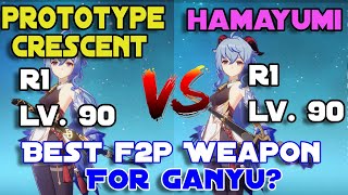Hamayumi vs Prototype Crescent for Ganyu | Best F2p Weapon For Ganyu? Genshin Impact Comparison