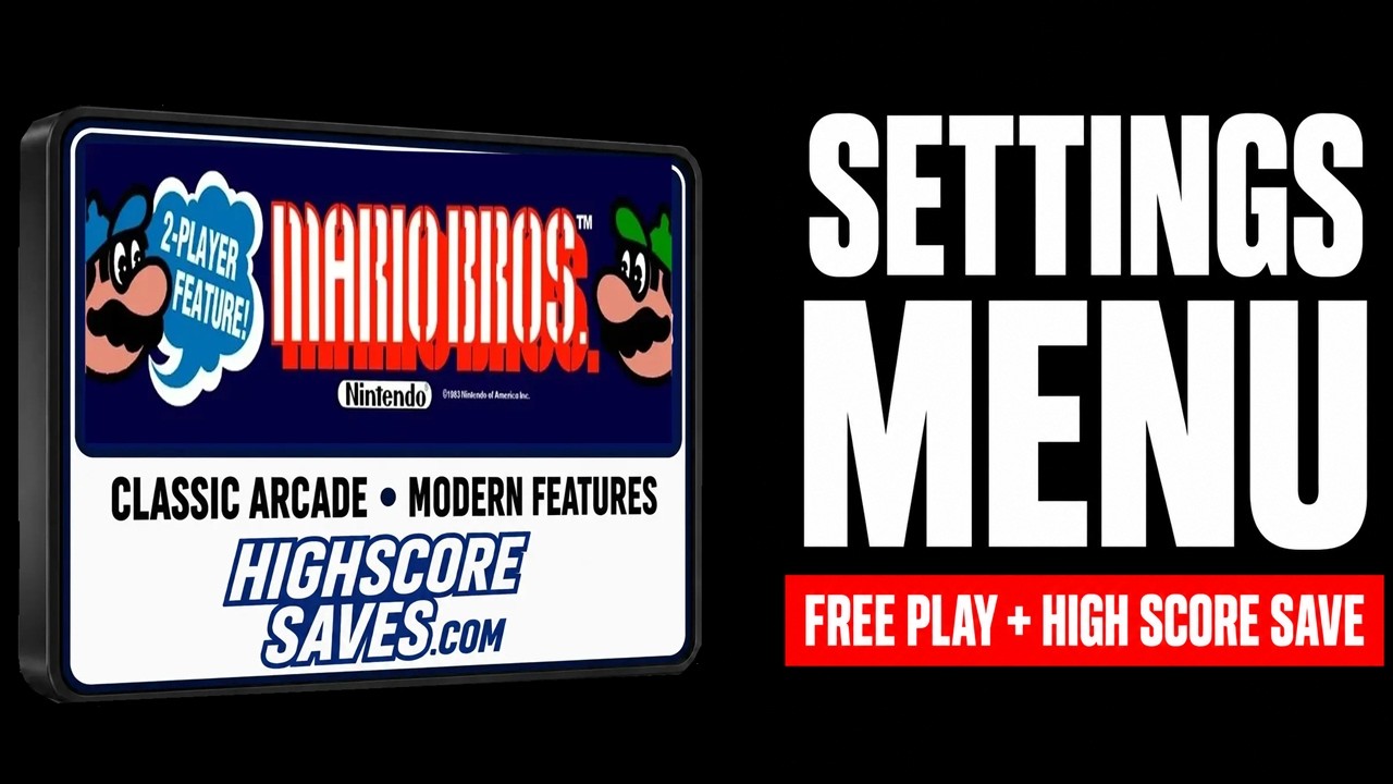 Mario Bros. Free Play and High Score Save Kit settings menu video preview