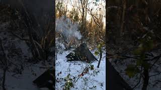 Snowstorm Hot Tent Camping with My Dog
