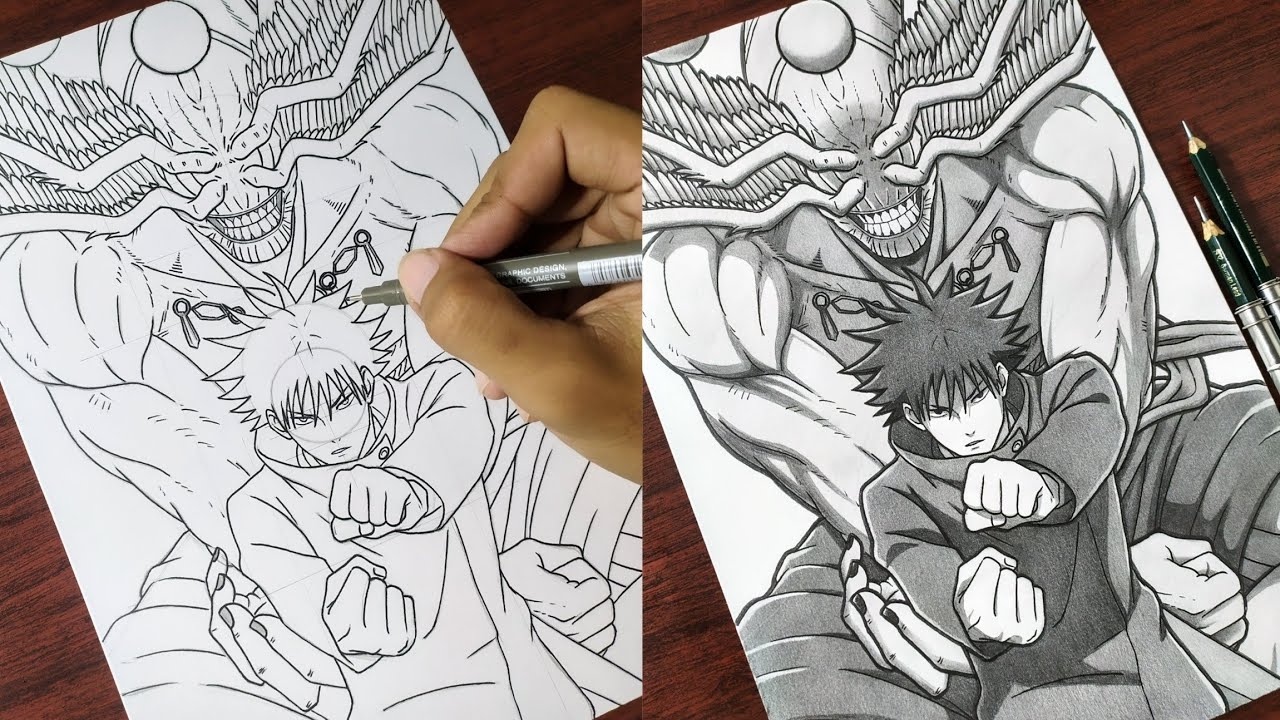 How to Draw "Megumi Fushiguro with Mahoraga" Step by Step (Tutorial) - [Jujutsu Kaisen]