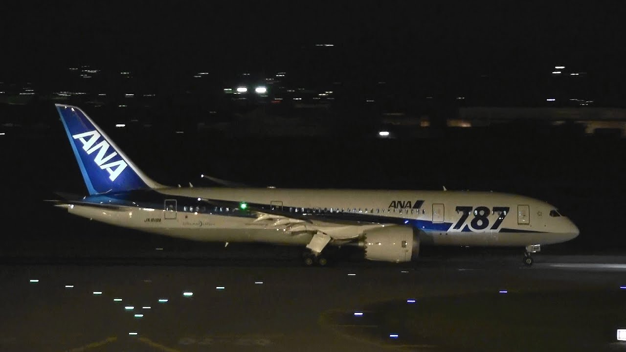B787 Ana Boeing 787 8 Dreamliner Ja818a Night Take Off Toyama