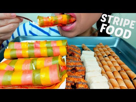 ASMR STRIPE FOOD Pasta Cookies Wafers No Talking 먹방 suellASMR