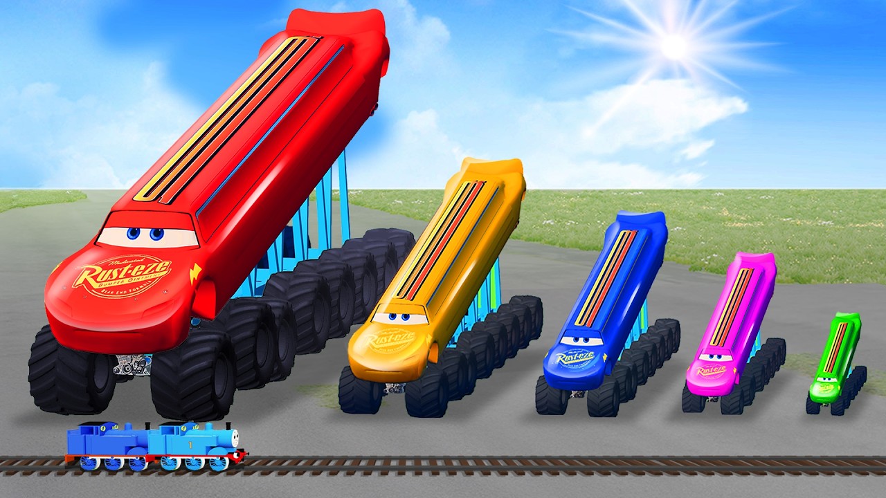 Big & Small Colors Tall and Long Lightning Mcqueen vs Thomas Trains | Cars Test | BeamNG.drive