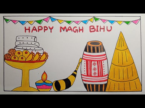 Magh Bihu Festival Drawing/How to draw Magh Bihu Festival Step by Step/Bhogali Bihu Festival Drawing